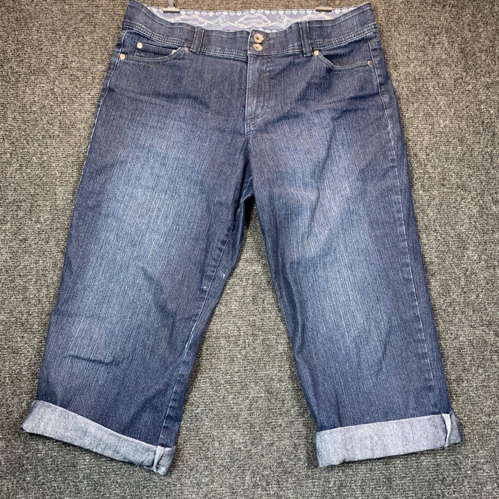 Bandolino Capri Jeans Women 12 Blue Stretch Denim Cuffed Coastal Grandma Casual